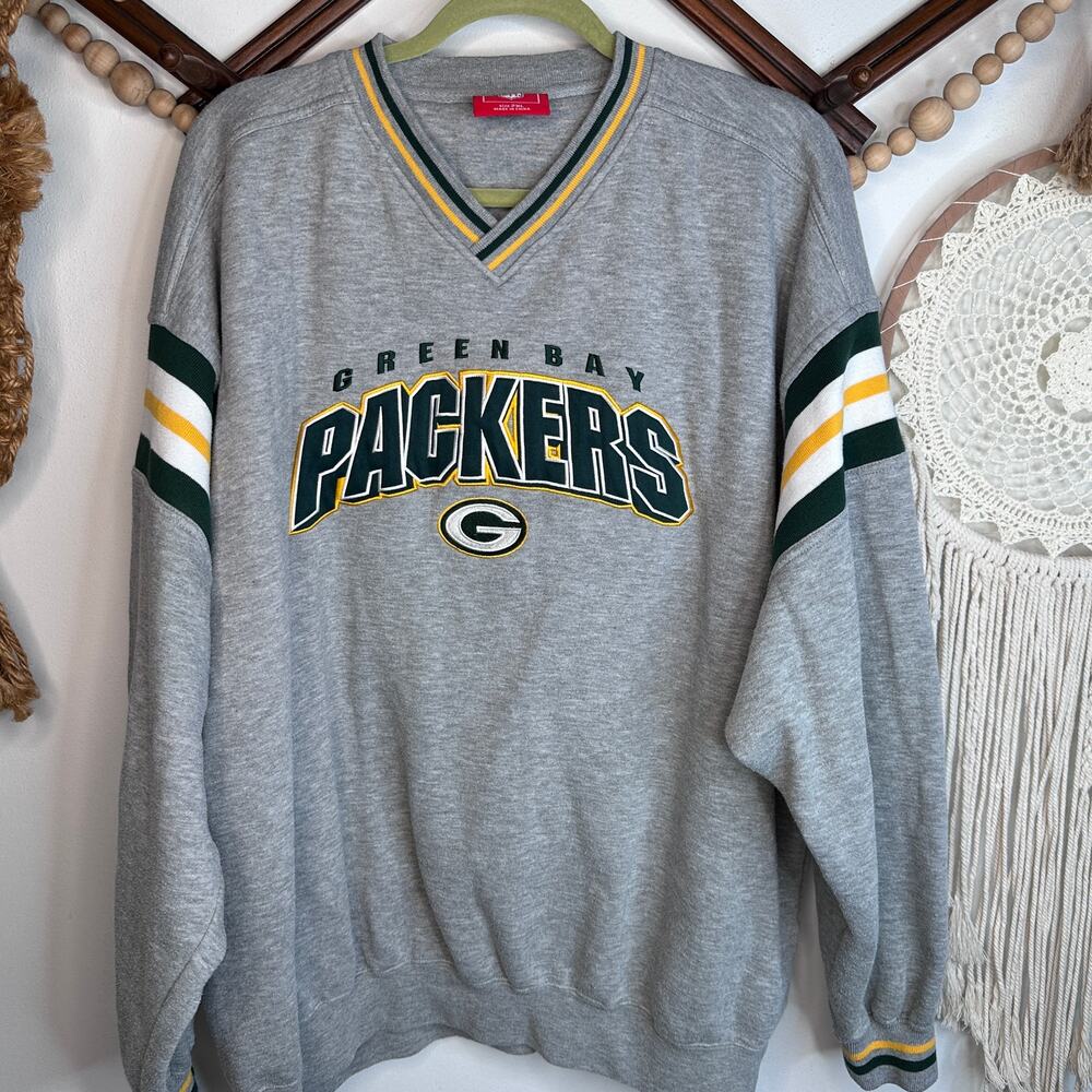 Vintage NFL Green Bay Packers Pullover V Neck Sweatshirt